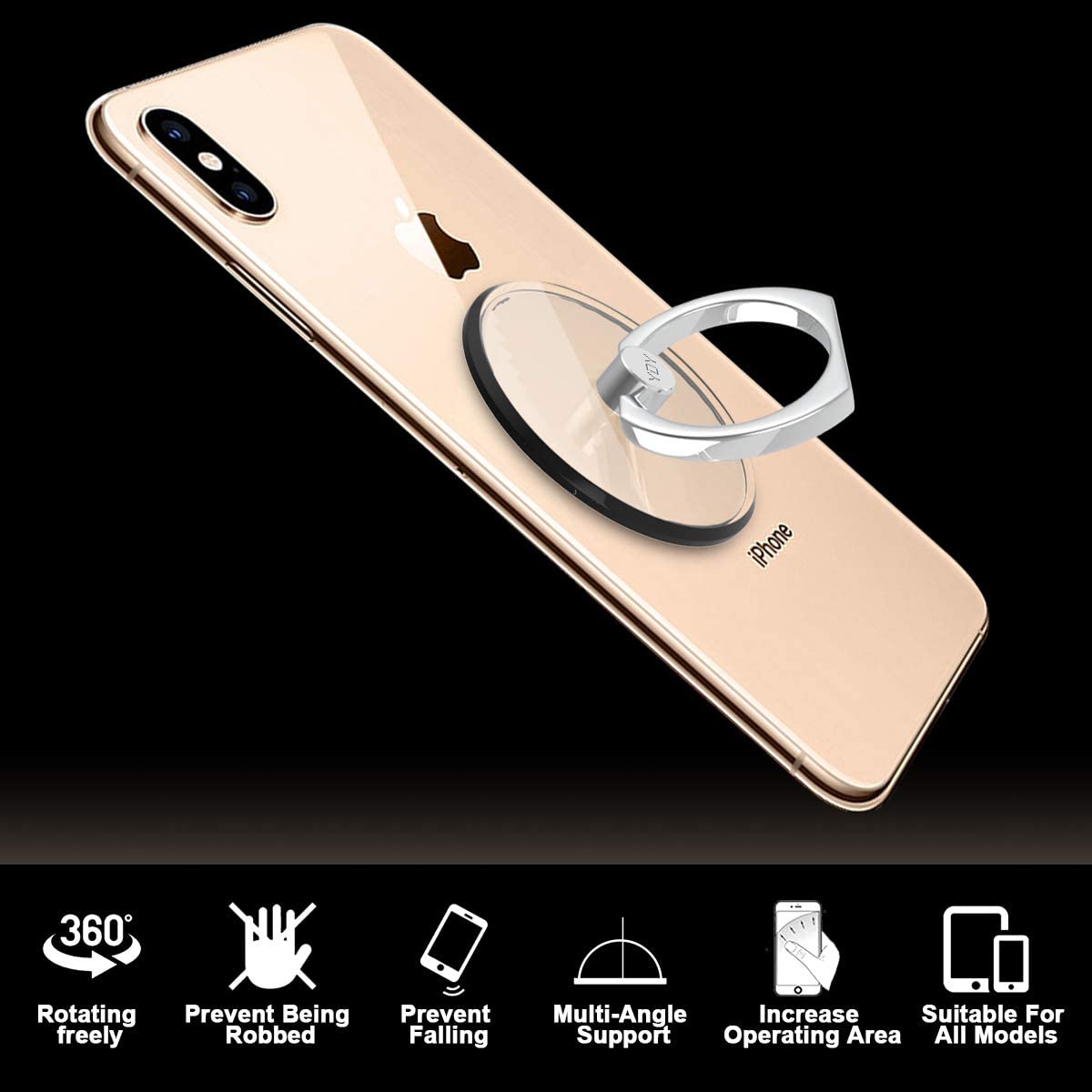 2 anillos para teléfono celular, soporte de dedo con rotación de 360°,  anillo universal para teléfono móvil para iPhone X 8 7 Plus 6S 6, Samsung